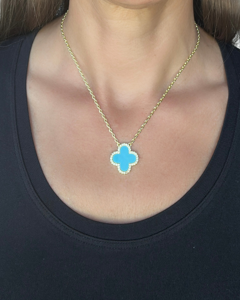 Turquoise and CZ Flower Pendant