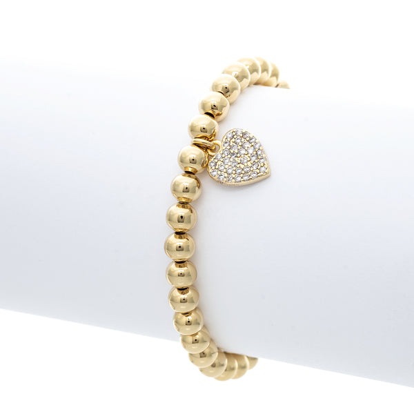 Heart Charm Polished Bead Stretch Bracelet