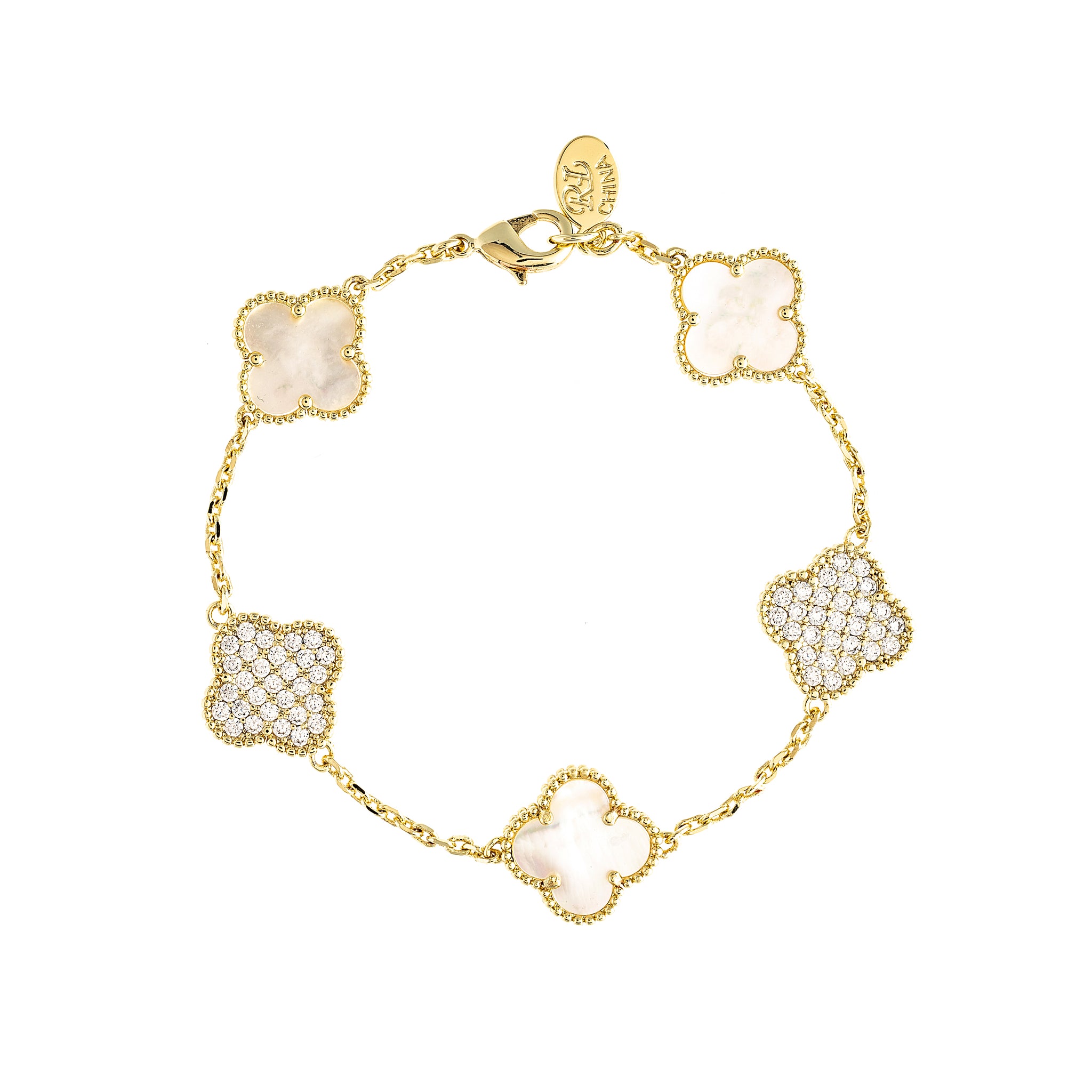 Pavé + Mother of Pearl Flower Station Bracelet