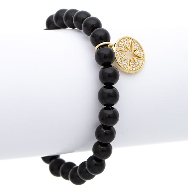 Onyx Beaded Bracelet with Starburst Charm