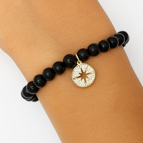Onyx Beaded Bracelet with Starburst Charm