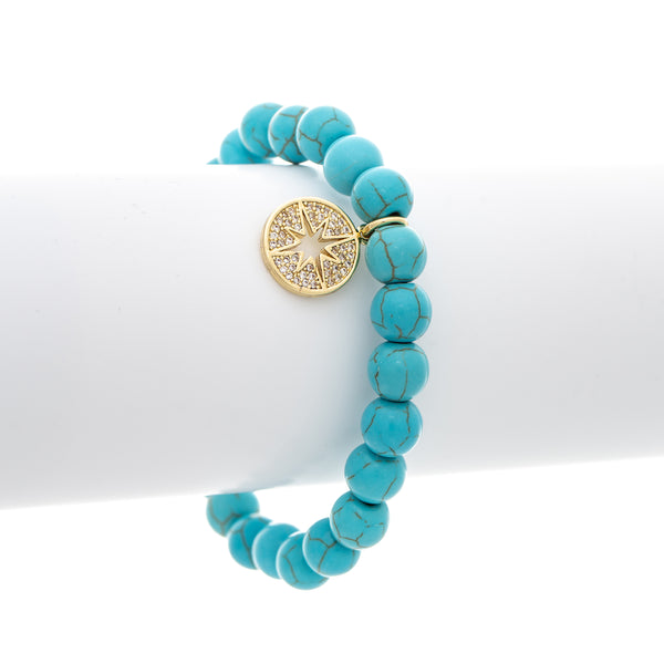 Turquoise Beaded Stretch Bracelet with Starburst Charm