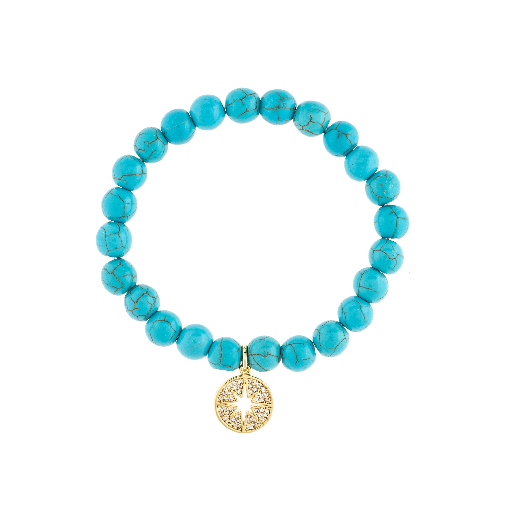 Turquoise Beaded Stretch Bracelet with Starburst Charm