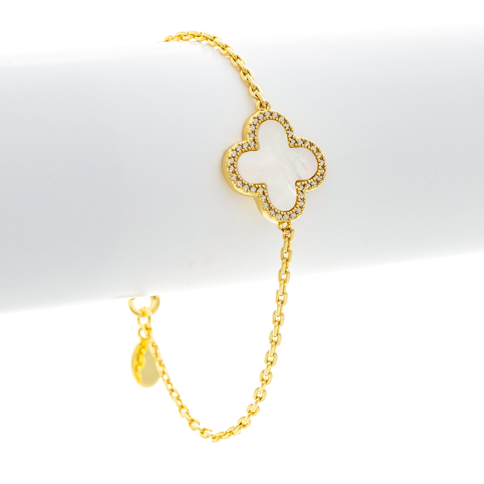 Mother of Pearl CZ Single Flower Bracelet – Rivka Friedman Jewelry