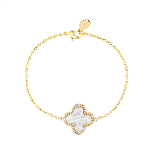 Mother of Pearl CZ Single Flower Bracelet
