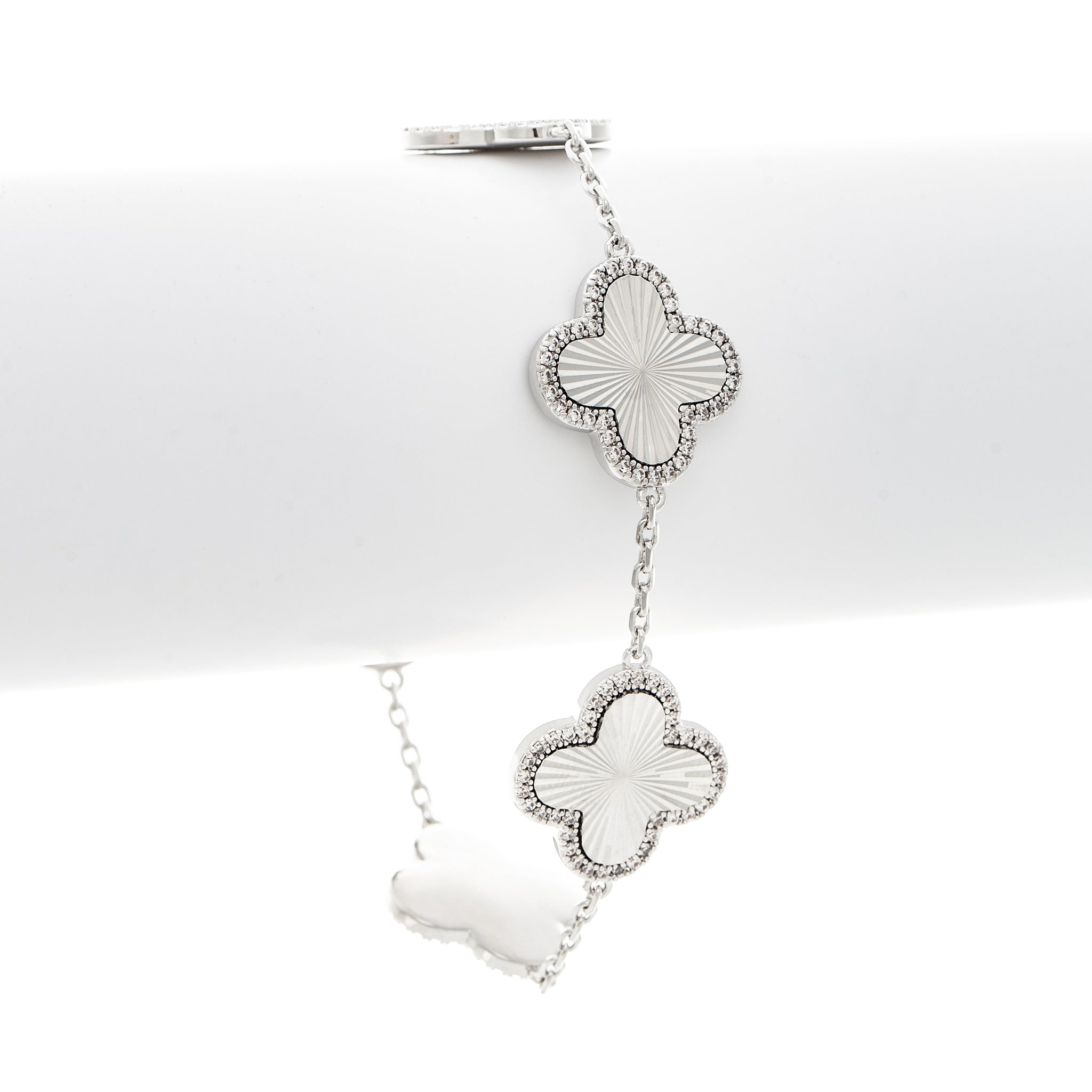 Rhodium 5 Station CZ Flower Bracelet – Rivka Friedman Jewelry