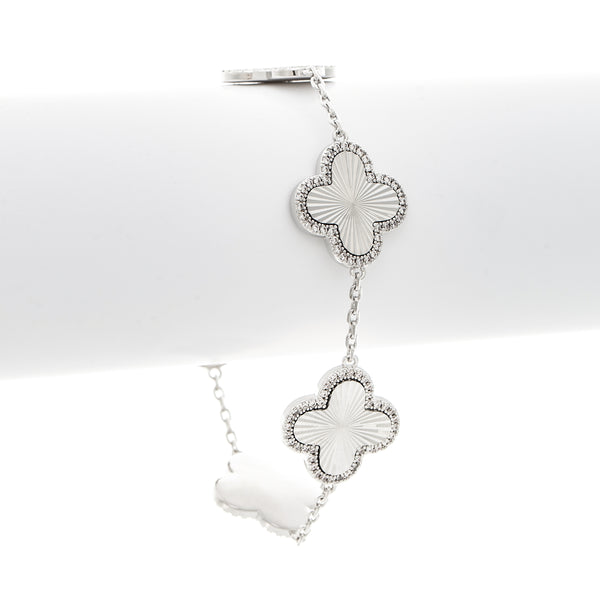Rhodium 5 Station CZ Flower Bracelet