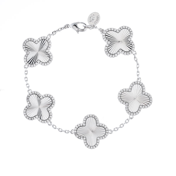 Rhodium 5 Station CZ Flower Bracelet