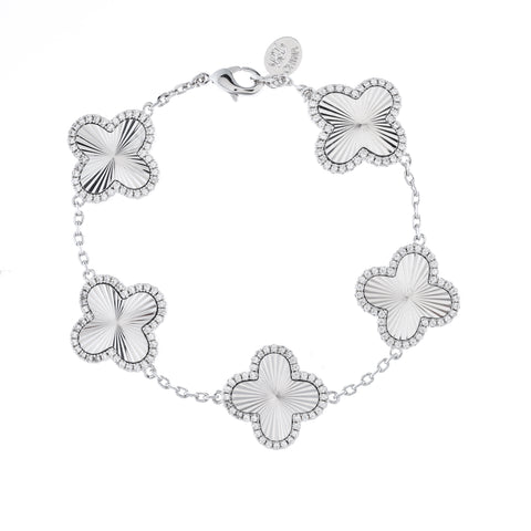 Rhodium 5 Station CZ Flower Bracelet