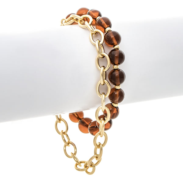 Brown Bead Stretch and Chain Bracelet Set