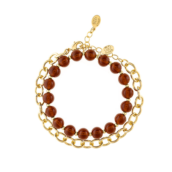 Brown Bead Stretch and Chain Bracelet Set