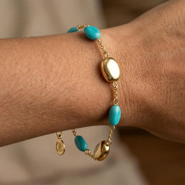 Gold and Turquoise Bead Bracelet