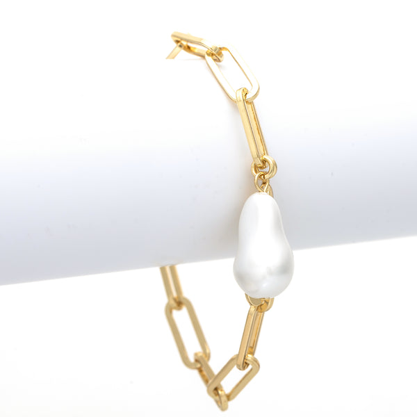 Paper Clip Pearl Charm Bracelet