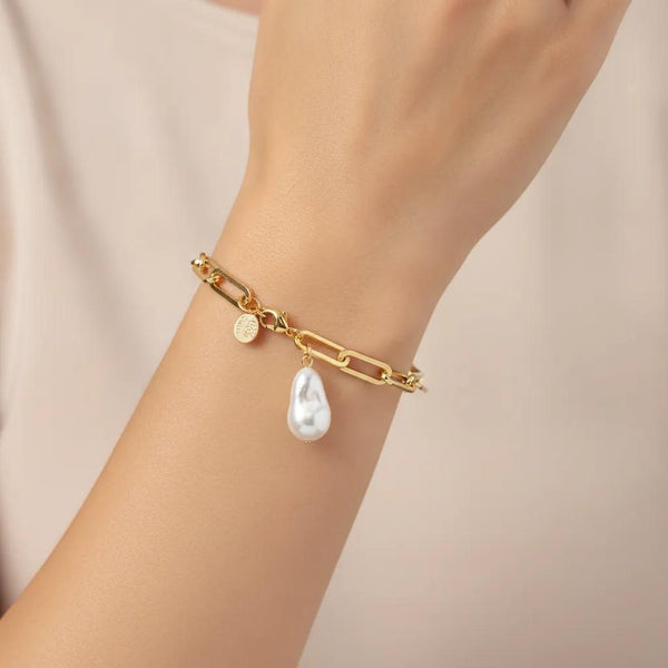 Paper Clip Pearl Charm Bracelet