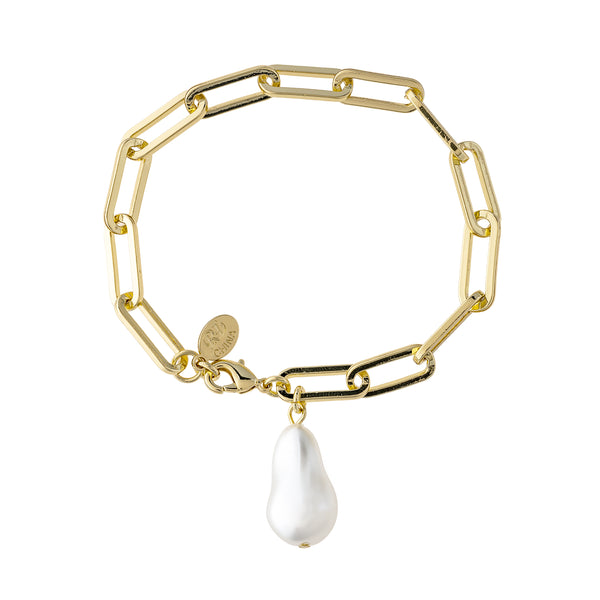 Paper Clip Pearl Charm Bracelet
