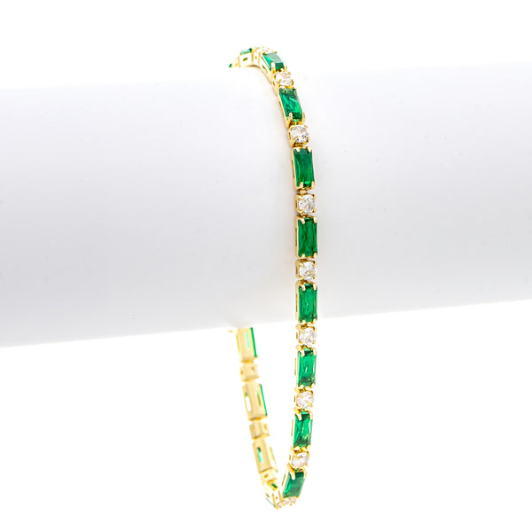 Emerald and Clear CZ Tennis Style Bracelet