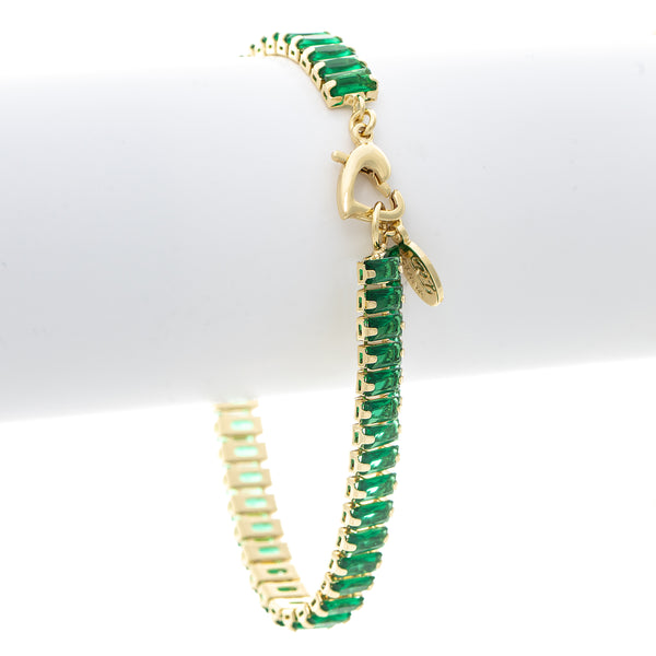 Emerald Green Rectangle Cubic Zirconia Tennis Line Bracelet