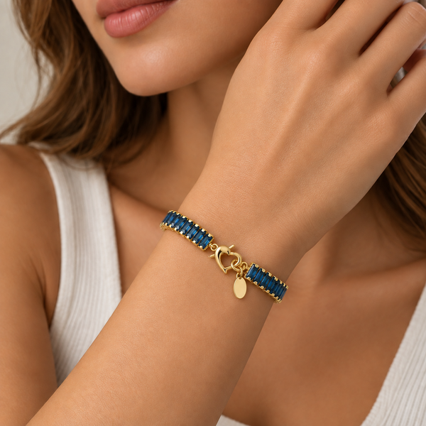 Sapphire Blue Rectangle Cubic Zirconia Tennis Line Bracelet
