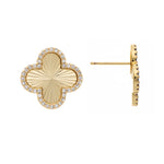 Satin Flower Stud Earrings with Pave CZ