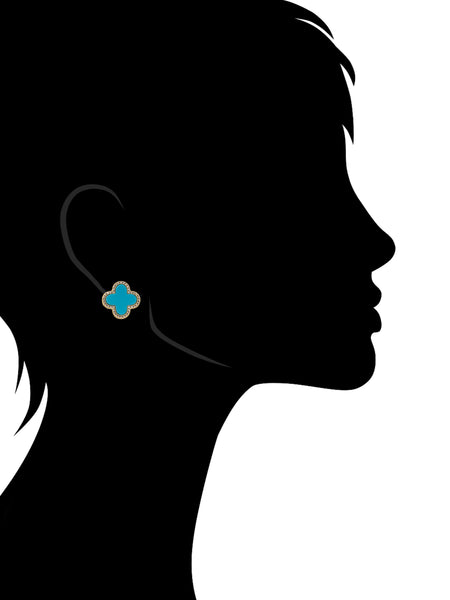 Turquoise + Cubic Zirconia Flower Stud Earrings