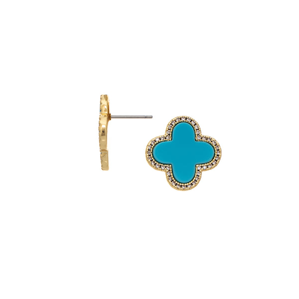 Turquoise + Cubic Zirconia Flower Stud Earrings