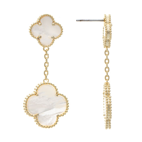 Mother of Pearl Double Clover Drop Earrings