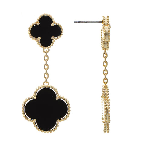 Onyx Double Clover Drop Earrings