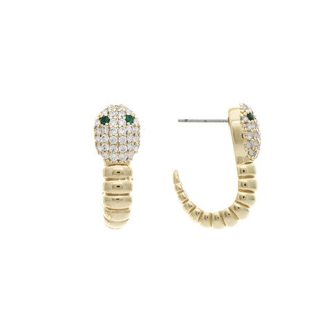 Cubic Zirconia Encrusted Snake with Emerald Crystal Eyes Earrings