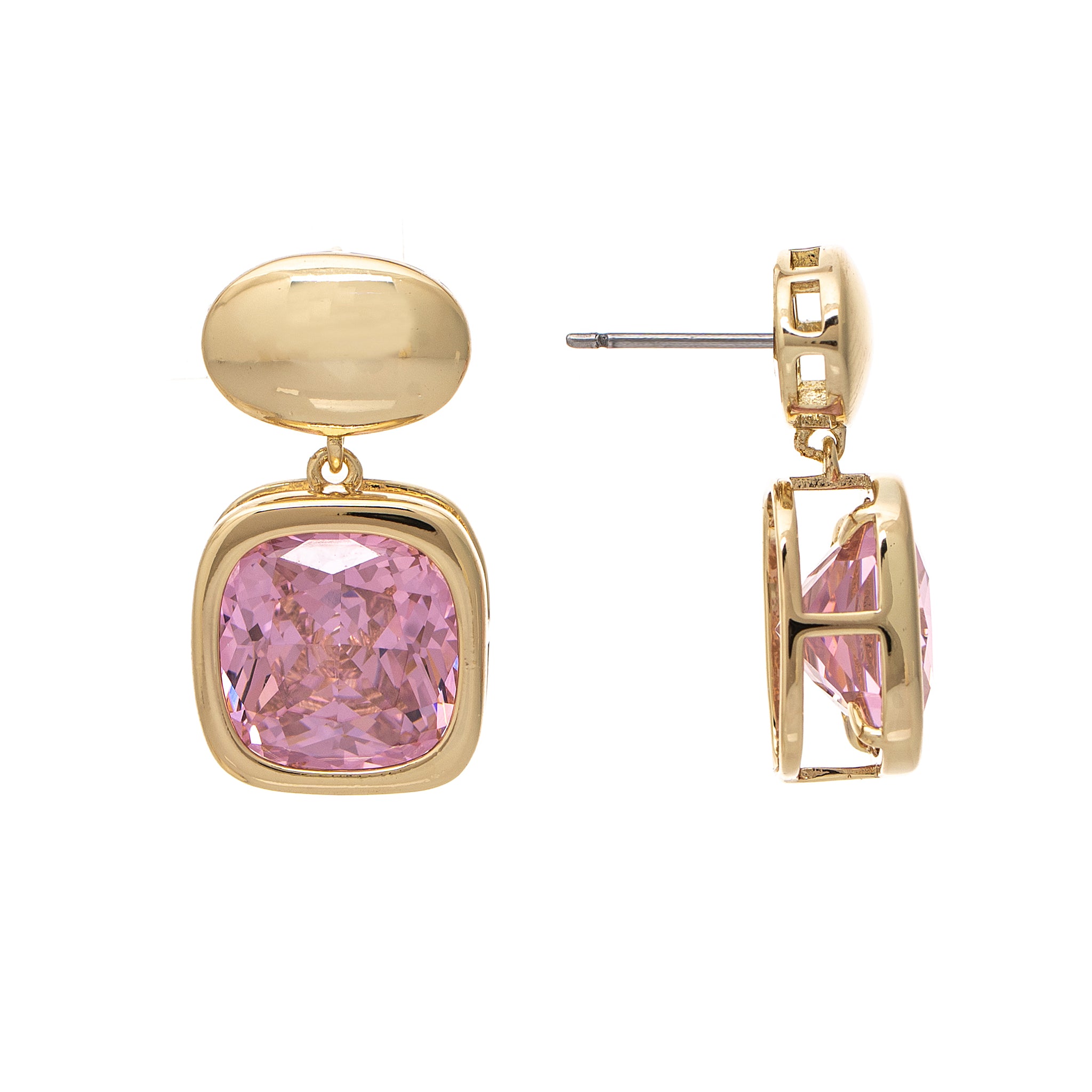 Pink Bezel Drop Earring