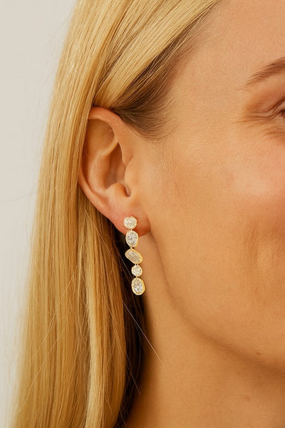 Bezel Set CZ Line Drop Earrings