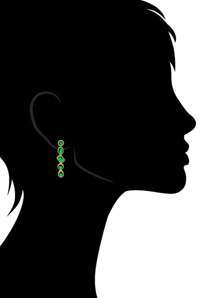 Emerald Bezel Set CZ Line Drop Earrings