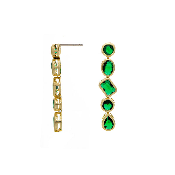 Emerald Bezel Set CZ Line Drop Earrings