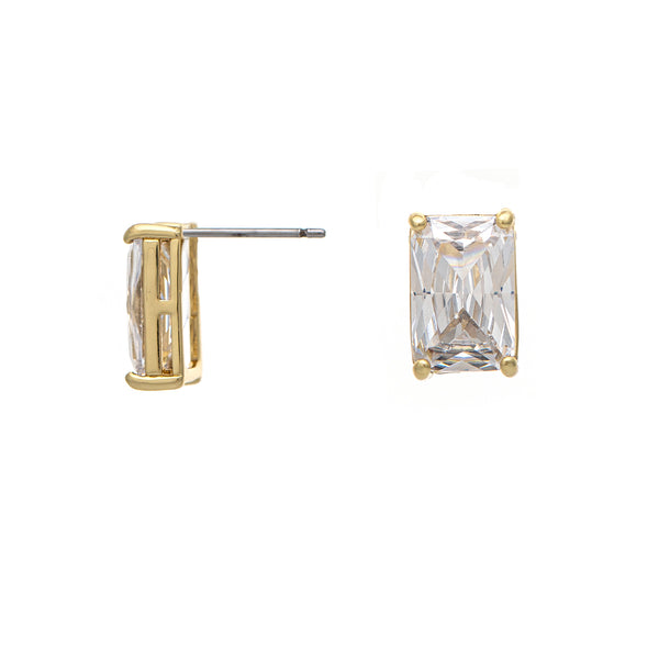 Rectangle Cut CZ Solitaire Stud Earrings