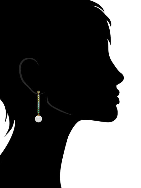 Green Gradient Line Drop Earring with Pearl Detail