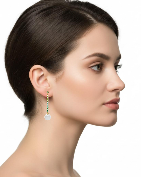 Green Gradient Line Drop Earring with Pearl Detail