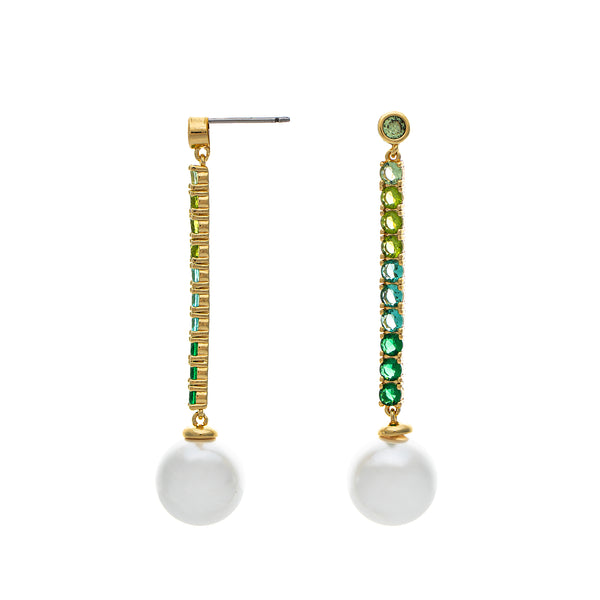 Green Gradient Line Drop Earring with Pearl Detail