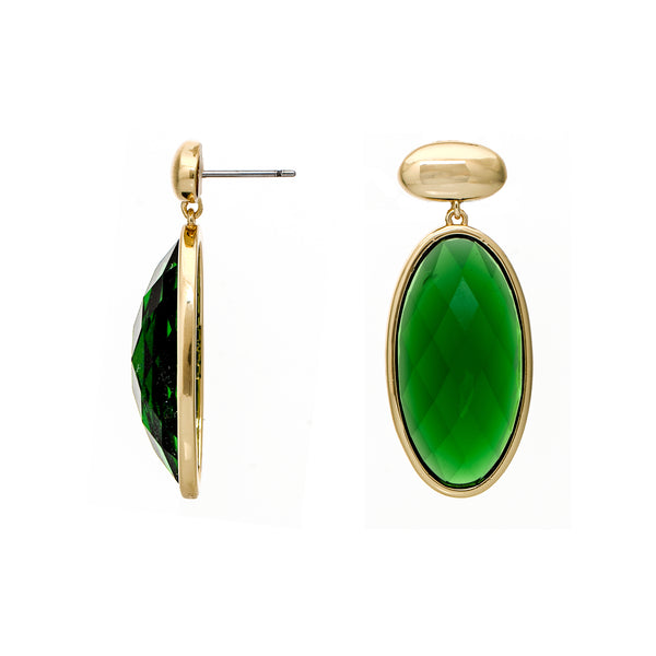 Faceted Emerald Oval Drop Earrings