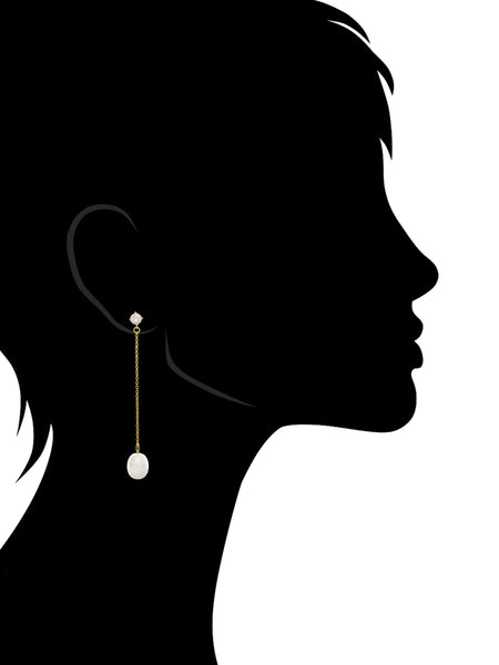 Chain Drop Earrings with CZ and Freshwater Pearl