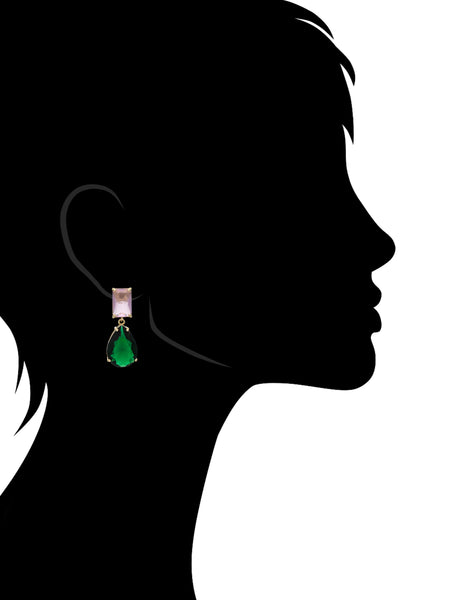Pink & Emerald Green Cubic Zirconia Drop Earrings