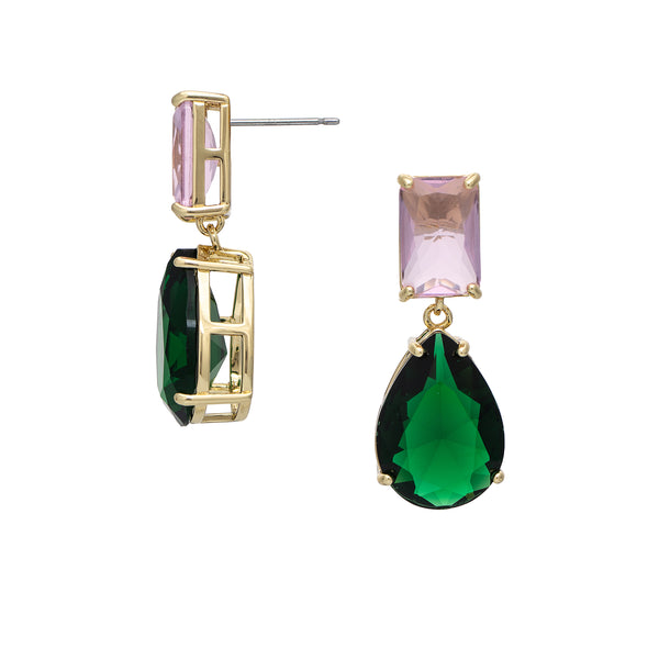 Pink & Emerald Green Cubic Zirconia Drop Earrings