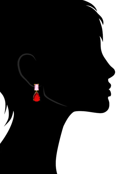 Pink and Red Cubic Zirconia Drop Earrings