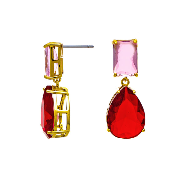 Pink and Red Cubic Zirconia Drop Earrings