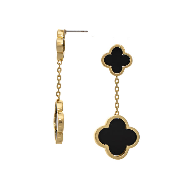 Onyx Flower Double Drop Earrings