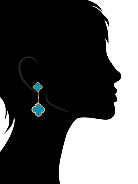 Turquoise Flower Double Drop Earrings