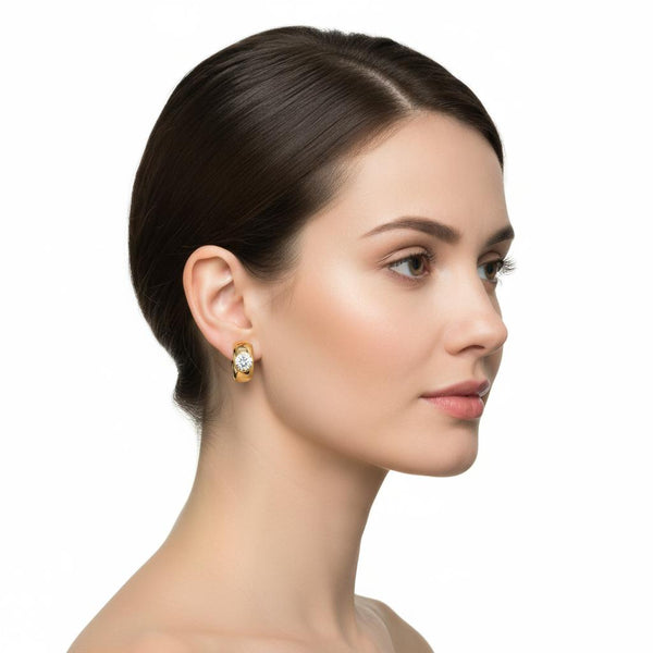Polished Huggie Hoop Earring with Round CZ