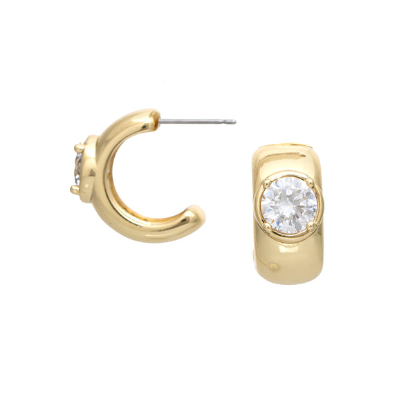 Polished Huggie Hoop Earring with Round CZ