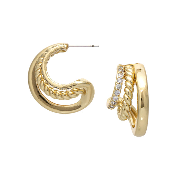 Triple Hoop Earring with CZ and Cable Accents