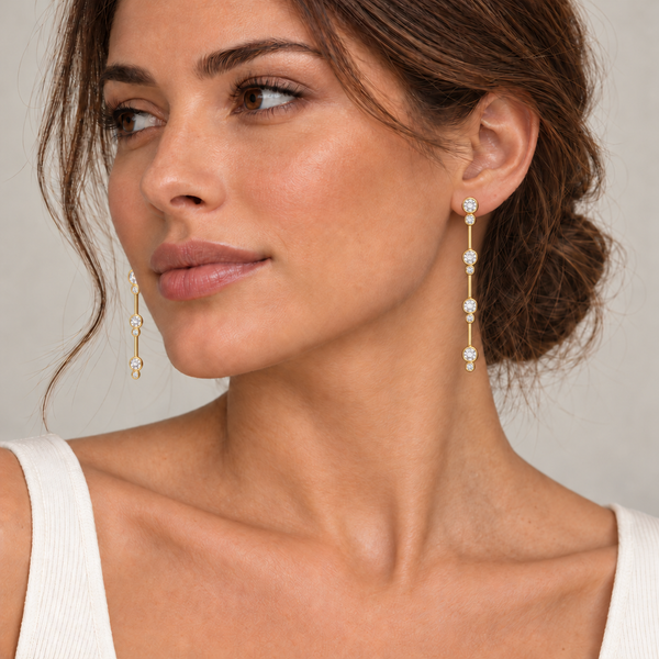 Linear Drop CZ Bezel Earrings