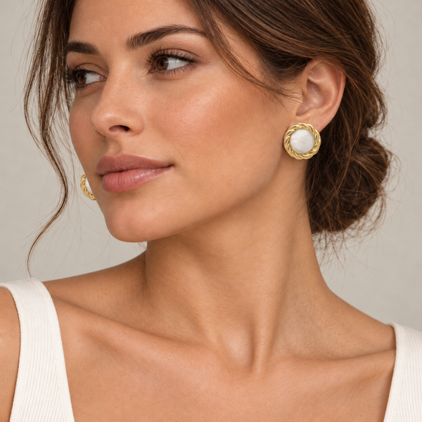 Mother of Pearl Button Stud Earrings