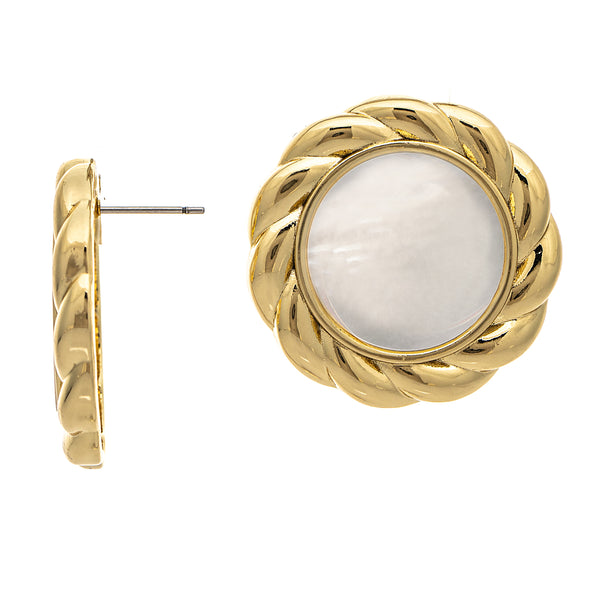 Mother of Pearl Button Stud Earrings